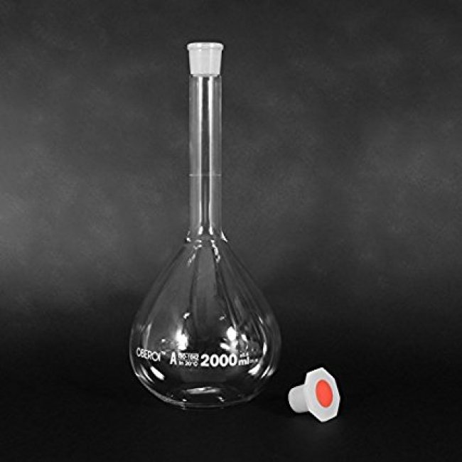 Volumetric Flask, 2000 mL, One Mark, Polyethylene Stopper, Class A, Lot Certified