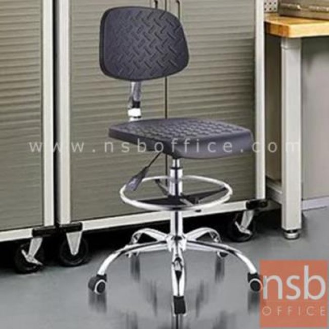 เก้าอี้ห้องแล็บที่นั่งเหลี่ยมล้อเลื่อน รุ่น PL-1177 โช๊คแก๊ส ขาเหล็กชุบโครเมี่ยม
